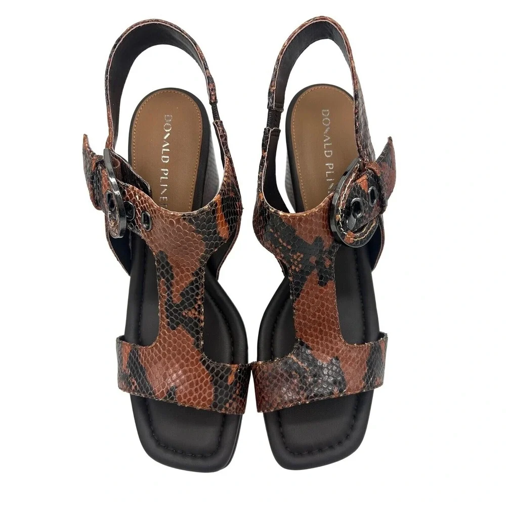 New Donald Pliner Erin Snake Embossed Leather Sandals T-Strap Size 8.5 M